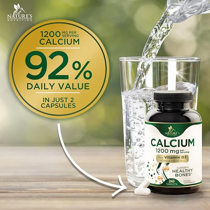 Calcium 1200 mg with Vitamin D3 - Per Serving - Bone Health Supplement - Vitamin D & Calcium Supplements for Women & Men - Bone Strength Support - Natural Calcium Pills - Bottled in USA - 240 Tablets