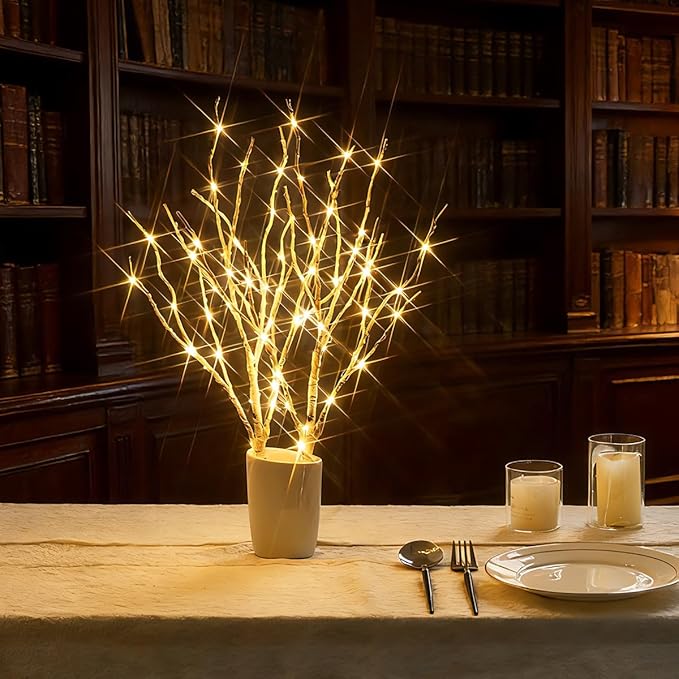 Birchlitland Lighted Birch Branches Battery Operated 18IN 70 LED 8 Function, White or Multiple Colors, Artificial Decorative Branch Lights for Home and Holiday Decoration Indoor Outdoor