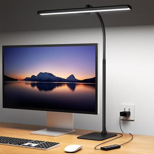 Kary LED Desk Lamps for Home Office, Tall Desk Light with Base, Flexible Gooseneck Adjustable 5-Level Dimmable Brightness & Color, Height Architect Lamp for Working, Reading, Crafting, Study