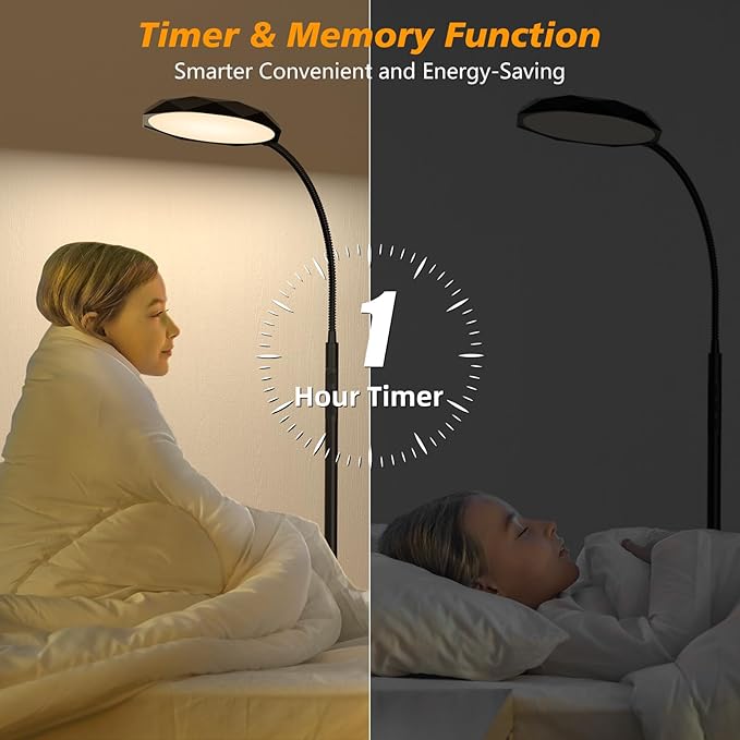 Floor Lamp, 18W Bright LED Floor Lamps for Living Room with Diamond-Surface, Stepless Adjustable Colors & Dimmer Standing Lamp with Timer, Remote & Touch Control, Reading Lights for Bedroom, Office