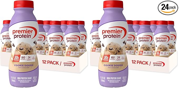 Premier Protein Shake, Cookie Dough, 30g Protein, No Added Sugar, 24 Vitamins & Minerals to Support Immune Health, 11.5 fl oz (24 Pack)