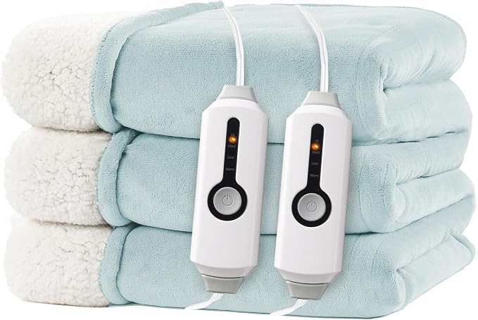 Electric Heated Blanket Queen Size 84"x90" – ETL Certified for Safe Overnight, 4 Heat Settings & 10H Auto Off, Dual-Sided Microplush Sherpa for Home Theater Night, Machine washable – Spring Green