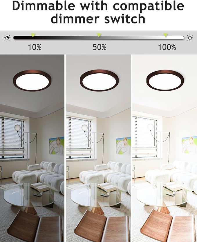 hepside 1PACK Flush Mount LED Ceiling Light Fixture Oil Rubbed Bronze, 12Inch 28W, Dimmable 3000K-4500K-6000K Ceiling Lamp 3200LM Low Profile Ceiling Light for Kitchen Bedroom Hallway
