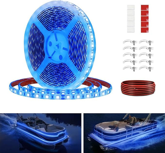 Pontoon LED Strip Lights, 12V 5M/16.4FT Waterproof Marine LED Light Boat Interior Light, Boat Deck Lights for Night Fishing, Ideal for Pontoon Fishing Boat (Blue)