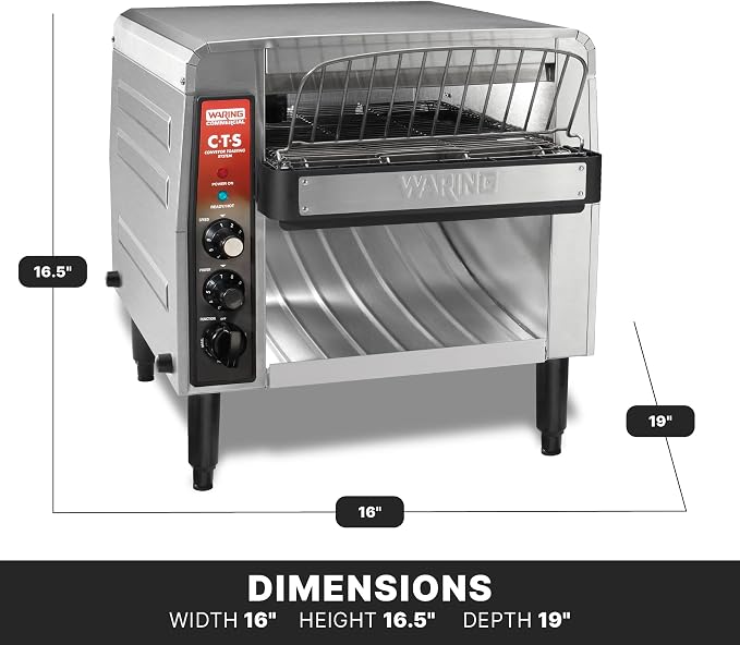 Waring Commercial Heavy-Duty Conveyor Toaster, 1000+ Slices per Hour, Stainless Steel Construction, for Cafes & Restaurants, NSF Certified, 208V, CTS1000B
