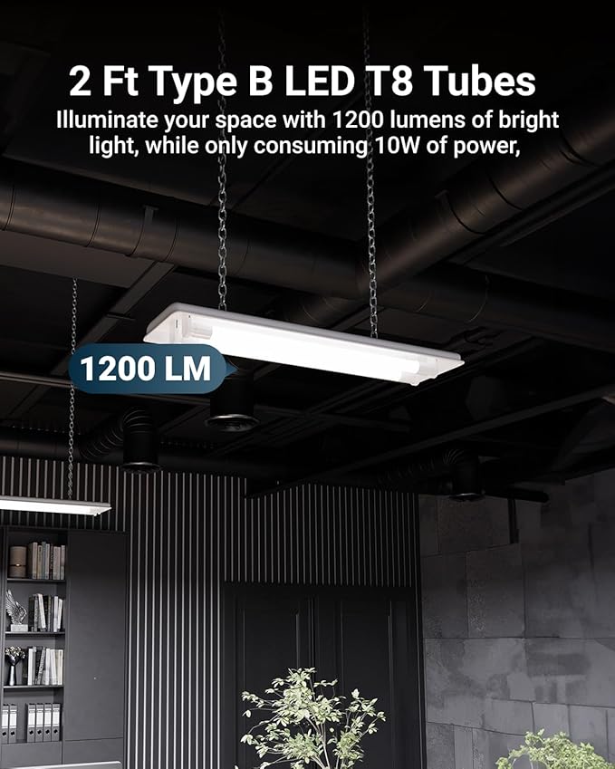 Sunco 10 Pack 2ft LED T8 Clear Glass Tube for Indoor Replacement Fluorescent Commercial Office Hallway Warehouse, Type B, 10W 1200 Lumens, 5000K Daylight, Non-Dimmable, 100-277V, 50,000 Hour Lifetime