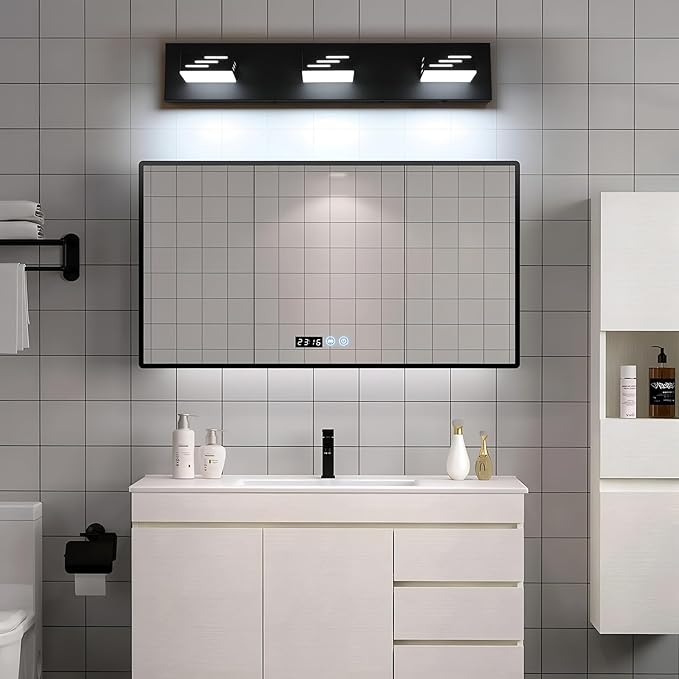 Joosenhouse 3-Light Black Bathroom Vanity Light, 5CCT Dimmable Bathroom Lighting fixtures, LED Vanity Lights Above Mirror 23.6 Inch 24W Makeup Mirror Lights