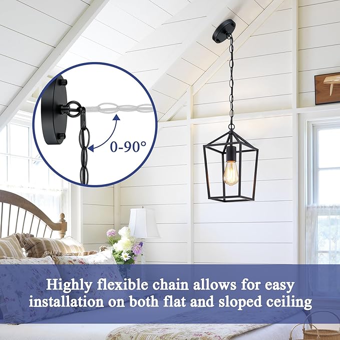 Sheetea 2-Pack Farmhouse Pendant Lights Kitchen Island, Black Pendant Light Fixtures Hanging Lamp for Dining Room, Modern Kitchen Pendant Lighting Over Island, Metal Cage Design