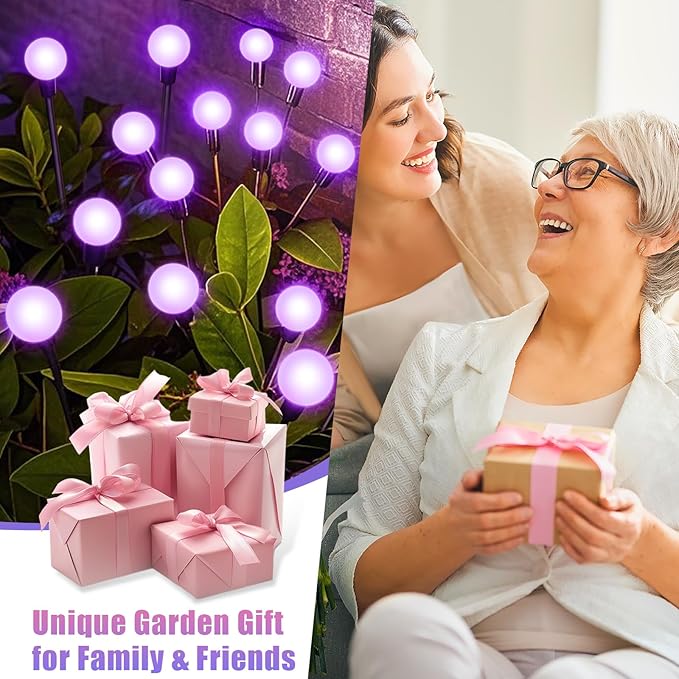 NBQQ Solar Garden Lights Outdoor, Waterproof Solar Powered Lights for Yard Pathway Patio, Swaying Lawn Decor as Gardening Gifts for Women Holiday (Purple, 2 Pack)
