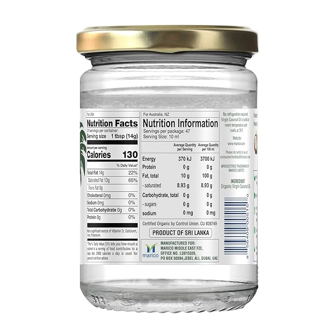 Huile de noix de coco vierge biologique Parachute Naturalz | Pour la cuisine, les cheveux, le corps et le bain de bouche | Pressée à froid | Non blanchie | Non raffinée | Non hydrogénée | Huile MCT | Certifiée USDA | 473 ml | Pot en verre