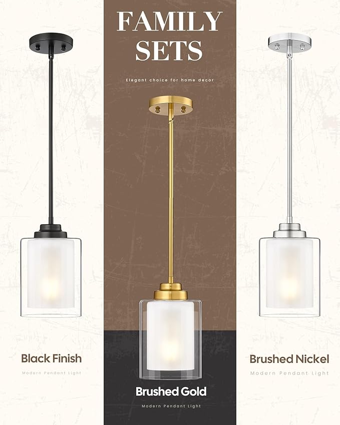 TENGXIN Modern Pendant Light,6-in Brushed Gold Modern Pendant Light for Kitchen Island,Hanging Ceiling Light Fixture,Farmhouse Pendant Lighting for Dining Room Bedroom Bar Office 2Pack,TXPLBG02-2PK-L