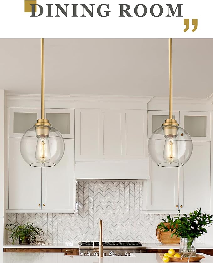 Pendant Lights Kitchen Island, Modern Gold Pendant Light with Clear Glass Globe Shade, Farmhouse Hanging Light Fixtures for Dining Room Entryway, AD-22280-1P-GD-C