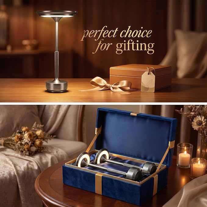 Rechargeable Cordless Table Lamp Set of 2, Portable Battery Operated LED Table Light, 3 Color Stepless Dimming with Touch Sensor & Memory Function for Outdoor Camping Patio café Restaurant Bars,Silver