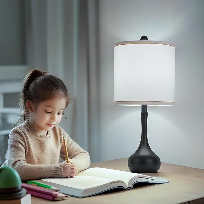 23" Farmhouse Table Lamp Set of 2, Black Metal Modern Bedside Lamps for Living Room, 3 Color Temperature Rustic Table Lamps for Bedroom, Night Stands, Dorm,Office, Home Décor (Bulb Included)