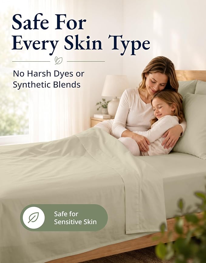 LANE LINEN Queen Fitted Sheet Set (No Flat Sheet) - 100% Organic Cotton Soft & Breathable Percale Weave Fitted Sheet Set for Added Comfort - 15'' Deep Pocket for Snug Fit - GOTS Certified - Linen