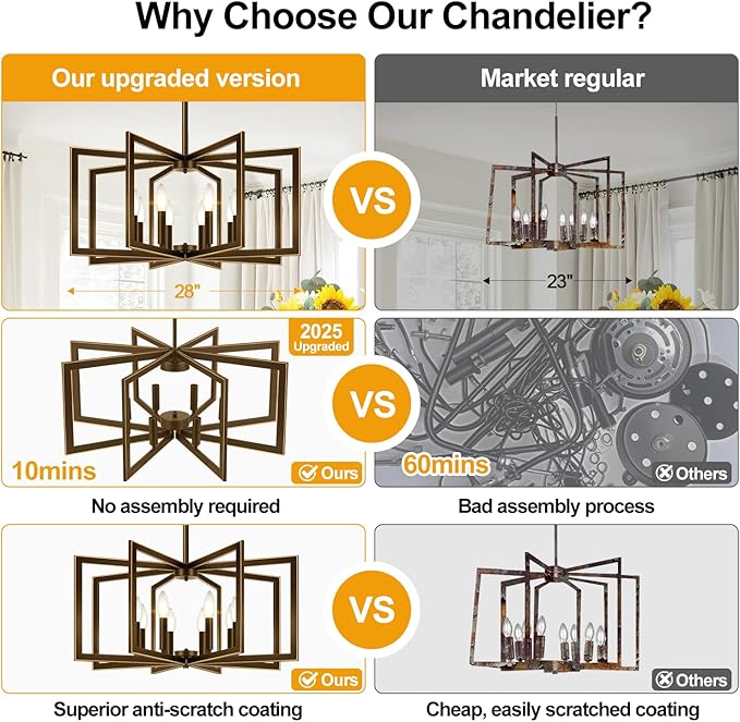 25"-61" Height Adjustable Modern Oil-Rubbed Bronze Chandelier for Dining Room, No Assembly Required Dining Room Light Fixture Over Table, Industrial Metal Pendant Lights Fixture for Kitchen Island