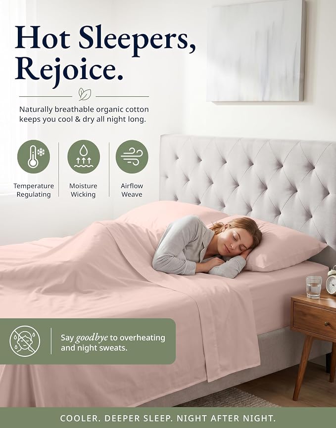 Lane Linen Twin XL Fitted Sheet, 100% Organic Cotton 2-Piece Set (1 Fitted Sheet, 1 Pillowcase), Percale Weave, Bottom Sheet, Soft, Breathable, Fits Mattress Upto 15" Deep - Sepia Rose (No Flat Sheet)