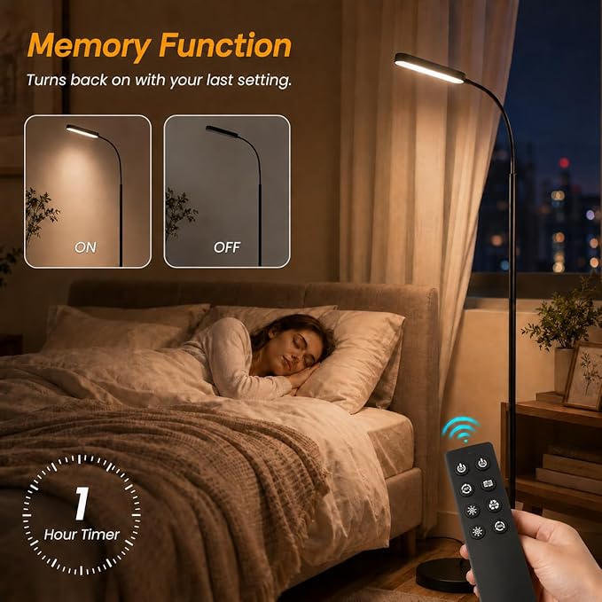 Wio-Mio Floor lamp, 15w/1000lm Bright LED Floor Lamp with Stepless Adjustable 3000K-6000K Colors and Dimmer, Remote and Touch Control, Adjustable Floor Lamp for Living Room