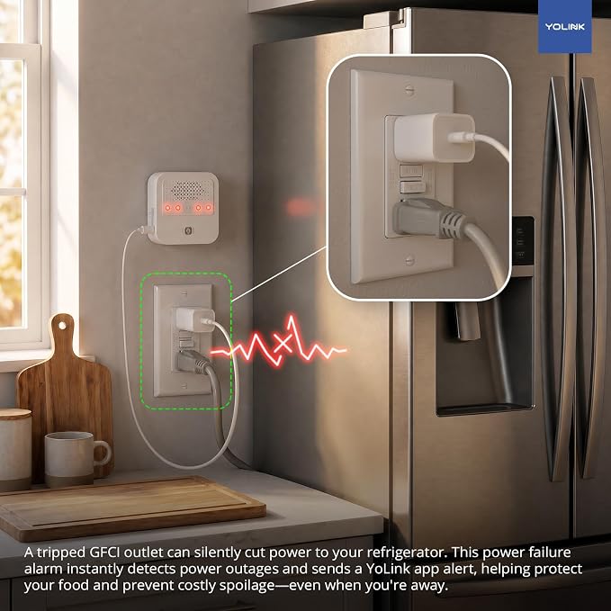 YoLink Smart Power Fail Alarm, AC Power Outage Alert, LoRa Long-Range Wireless, Remote Monitoring, App Alerts, Text/SMS, Email Alerts, YoLink Hub Required!