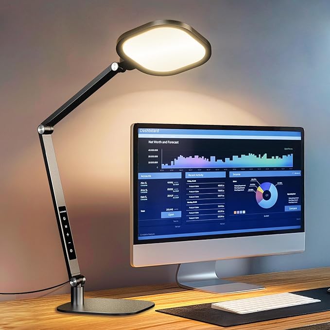 Desk Lamp for Home Office, 1200LM Computer Zoom Lighting with CRI >95, Memory & Timer Function, Dimmable Desktop Ring Light for Video Calls, Conference, Reading, Streaming, Podcasting, 3000K-6500K