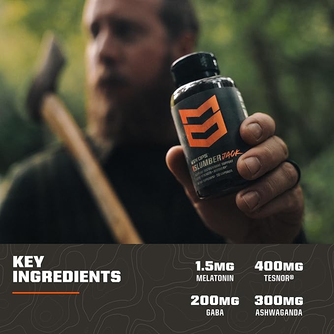MTN OPS Slumber Jack Nighttime Testosterone Support for Men Sleep & Recovery Supplement with Ashwagandha, GABA, Melatonin & Tesnor, 30 Servings