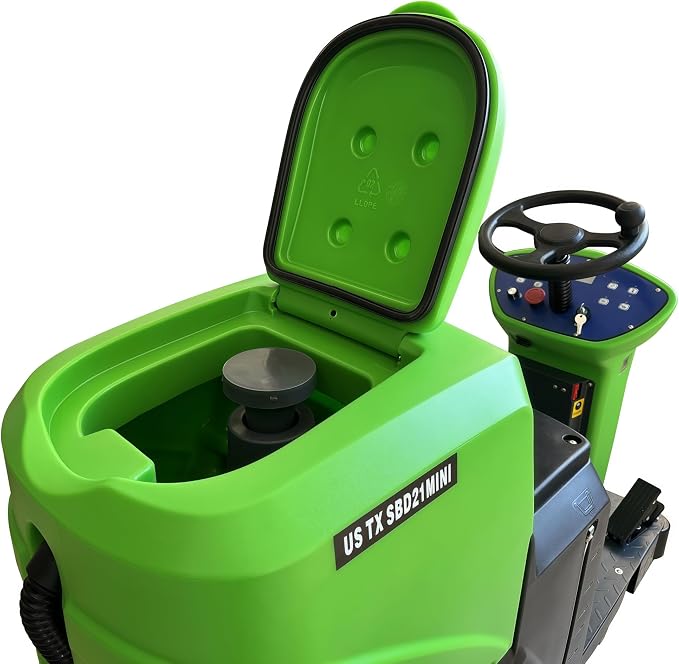 Ride-On Commercial Floor Scrubber Machine, 20″ Cleaning Width, 24V Battery Powered Scrubber Dryer with 17 Gal Tanks for Warehouse, Retail & Facility Cleaning (US-TX-SDB21MINI)
