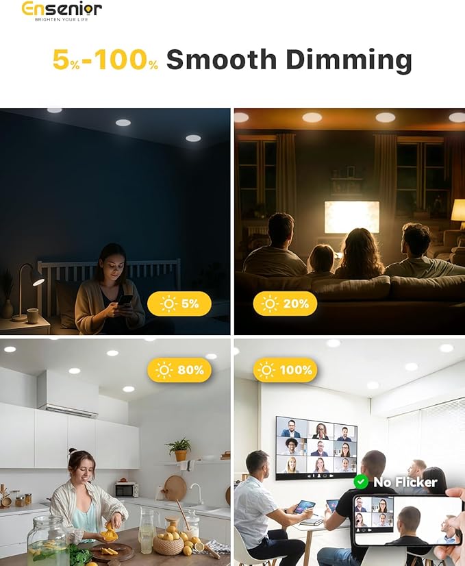 Ensenior 12 Pack 4 Inch LED Recessed Light, Dimmable, 6000K Clear White, 750LM High Brightness, 9W 120V, 2 Pin, ERL-9X-ETL, Damp Rated, Ultra-Thin Canless Wafer Ceiling Light - ETL & FCC & IC