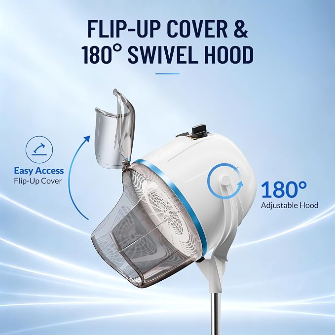 Nova Microdermabrasion Professional Hooded Floor Hair Dryer Adjustable Bonnet Hair Dryer Stand Up with Timer and Rolling Wheels for Beauty Spa Home Salon Equipment (White)