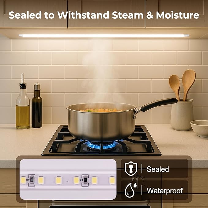 cambk 96inch Hardwired Under Cabinet Lighting for Kitchen, 6000K White Wired Undercounter Waterproof Led Strip Lights, Luces para Cocina Bajo Gabinete Under Shelf Lights
