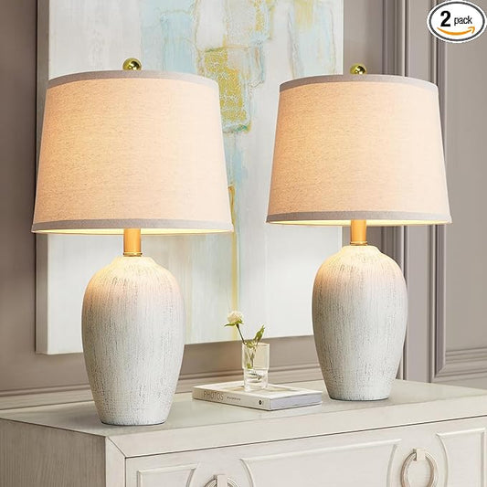 AIEAMPDO 21'' Set of 2 Rustic Ceramic Small Table Lamps for Living Room Bedroom, Farmhouse Vintage Nightstand Lamps for Office Entryway End Table, 2 Bulbs Included