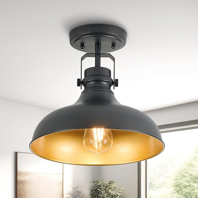 Metal Semi Flush Mount Light Fixture 11.4 inch Ceiling Light Black Hallway Light Fixtures for Kitchen,Hall,Bedroom,Bathroom,Entryway 2 Pack