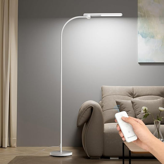 Honeywell LED Floor Lamp for Reading, CRI97 Full Spectrum Gooseneck Floor Lamp with Remote, Eye-Caring Dimmable Standing Task Light, 3 Color Temperatures, 77.5" Tall for Living Room Bedroom Office