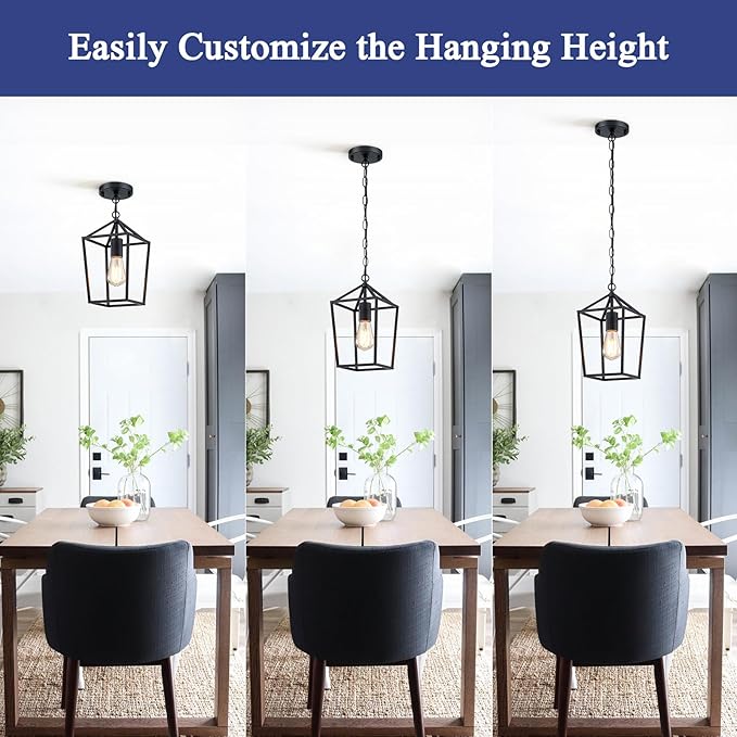 Sheetea 2-Pack Farmhouse Pendant Lights Kitchen Island, Black Pendant Light Fixtures Hanging Lamp for Dining Room, Modern Kitchen Pendant Lighting Over Island, Metal Cage Design