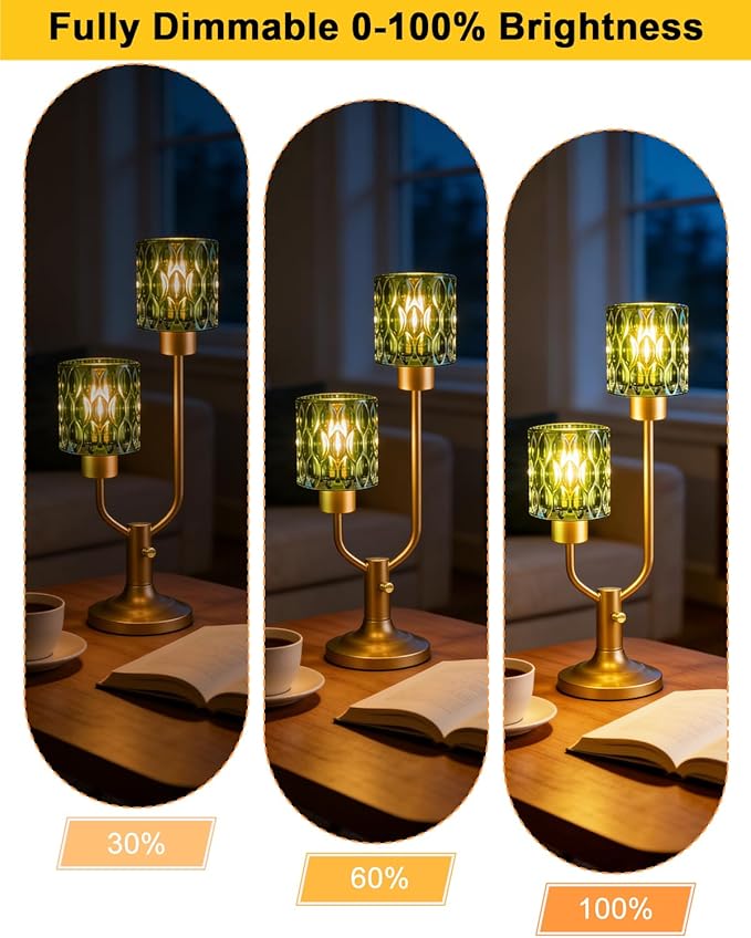 Lightdot Mid Century Modern Green Table Lamp for Bedroom Dimmable Nightstand Lamp Vintage Glass Gold Desk Lamp 2 Bulbs Included Warmwhite Ambient Bedside Lamps for Living Room Home Office Decor Gift