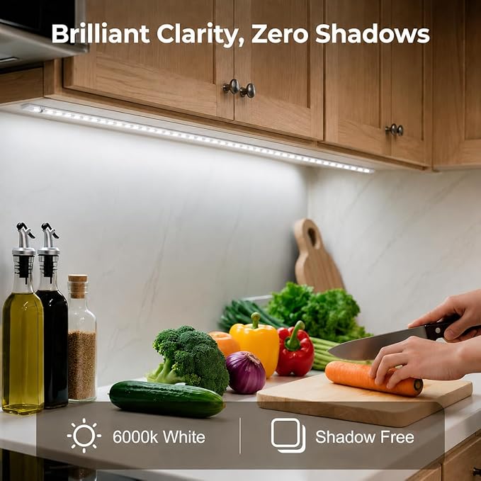 cambk Hardwired Under Cabinet Lighting for Kitchen,24inch120V Wired Undercounter Led Strip Lights 6000K White Waterproof, Luces para Cocina Bajo Gabinete Under Shelf Lights for Sink/Workbench