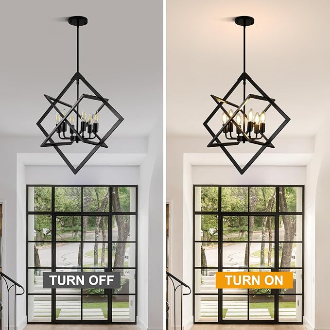24" Modern Black Chandelier for Dining Room, No Assembly Required 6-Light Dining Room Light Fixture Over Table, Industrial Metal Hanging Pendant Lights Fixture for Kitchen Island, Entryway, Foyer