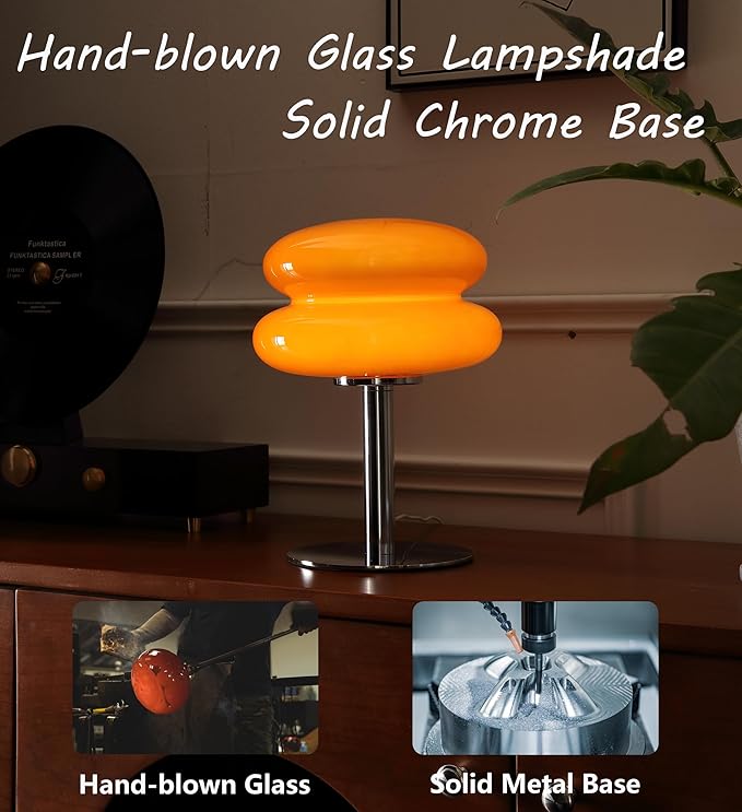 Glivpny Mushroom Lamp Table Lamp for Night Stands,Mid Century Modern Desk Lamps for Bedroom, Vintage Dimmable Bedside Small Cute Lamps, Cool Aesthetic House Warming Gifts New Home Decor(Orange Red)