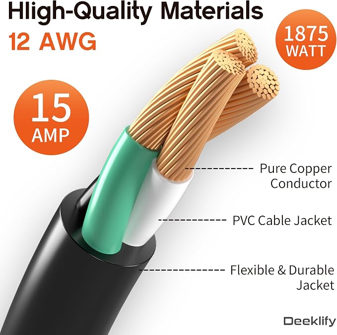 12AWG 75 FT Heavy Duty Outdoor Extension Cord Waterproof with Lighted End,Black 12 Gauge Extension Cord Flexible and Cold Resistant 3 Prong Grounded Plug,15Amp 1875W SJTW ETL Listed
