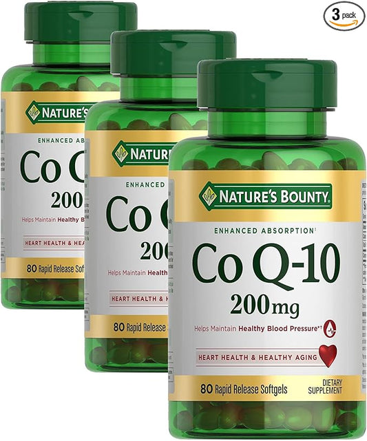 Nature's Bounty CoQ10, Supports Heart Health, Dietary Supplement, 200mg, 80 Rapid Release Softgels, (Pack of 2)