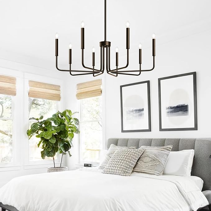 8-Light Farmhouse Chandelier for Dining Room Lighting Fixtures Hanging, Oil-Rubbed Bronze Dining Light Fixtures Industrial Chandelier for Bedroom, Foyer, Hall, Kitchen, Living Room and Entryway