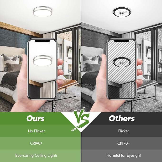 36W 3600lm Super Bright LED Light Fixtures, 2PACK Modern Flush Mount Ceiling Lights Daylight White 5000K, 13 Inch Dimmable Lamps for Kitchen Bathroom Hallway Bedroom, Brushed Nickle