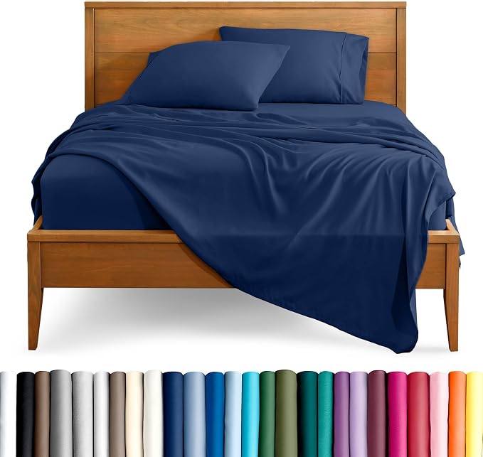 Bare Home Split California King Sheet Set - 1800 Ultra-Soft Microfiber Bed Sheets - Double Brushed - Deep Pockets - Easy Fit - 5 Piece Set - Bed Sheets (Split Cal King, Dark Blue)