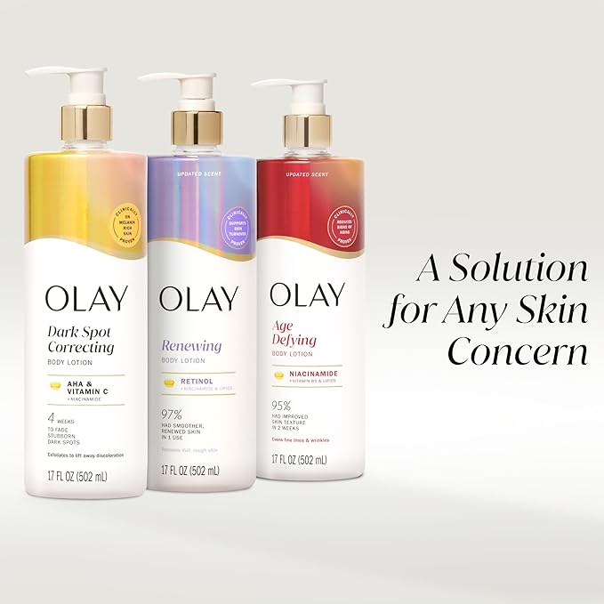 Olay 女性用ボディローション、AHAセラム配合で肌のトーンを均一に整え、肌の変色を目立たなくする、24時間潤いと水分を補給、速攻吸収フォーミュラ、ビタミンB3複合体、全ての肌タイプに、500ml