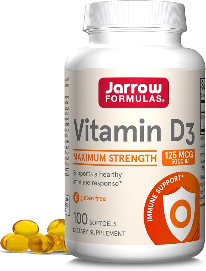 Jarrow Formulas ビタミンD3 125mcg (5000 IU) - 100回分 (ソフトジェル) - 骨の健康、免疫サポート、カルシウム代謝サポート - ビタミンDサプリメント - D3ビタミン - 5000 IU ビタミンD - グルテンフリー