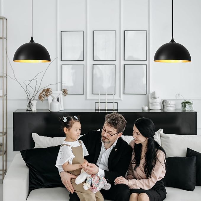 Black Plug in Pendant Light 2 Packs 11.8inch, Farmhouse Pendant Light, Kitchen Pendant Lights, Pendant Lights Kitchen Island, Hanging Lights with Plug in Cord 14.7 ft