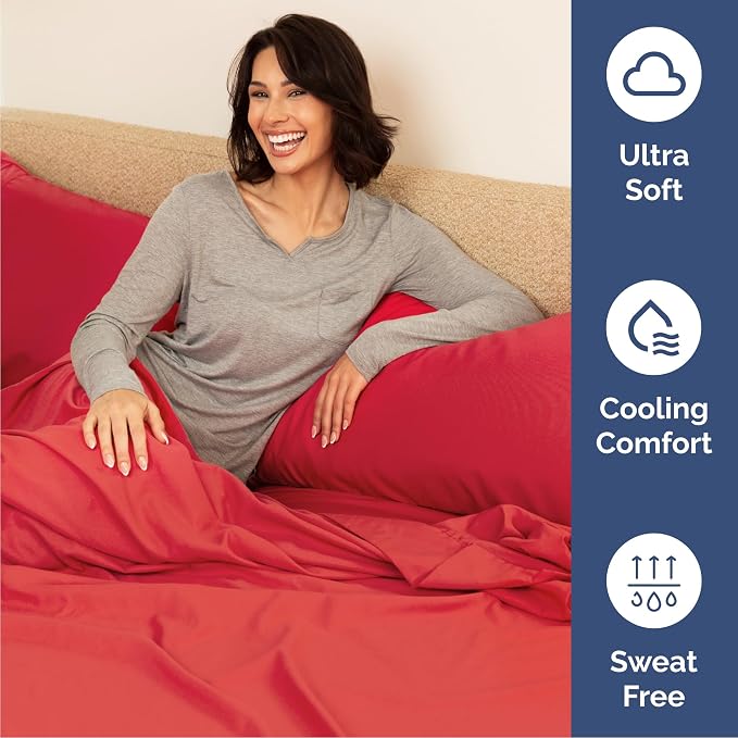 Cal King 6 Piece Sheet Set - Comfy Breathable & Cooling - Ultra Soft Hotel Luxury Bedding Set w/ 8-16 Inch Deep Pockets - 1 Flat & 1 Fitted Sheet & 4 Pillowcases - Cozy, Wrinkle Free & Easy Care - Red