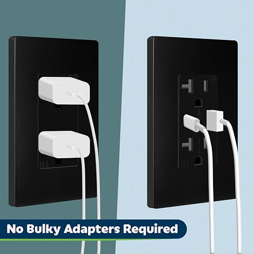 TOPGREENER 2-Port USB Outlet, 4.2A Type C USB Wall Outlet, 20 Amp TR Receptacle Plug, Charging Power Outlet with USB Ports, Wall Plate Included, TU22036AC-BK-2PCS, Black, 2 Pack