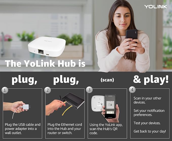 YoLink Smart Power Fail Alarm & Hub Kit, Smart Home Starter Kit with AC Power Outage Alert, LoRa Long-Range, Remote Monitoring, App Alerts, Text/SMS, Email Alerts, IFTTT