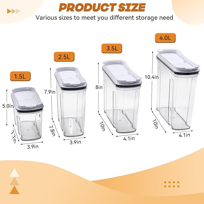 Cereal Containers Storage Set, Airtight Food Storage Container with Lid 4L/135.2oz, 2PCS BPA-FREE Plastic Pantry Organization Canisters for Rice Cereal Flour Sugar Dry Food in Kitchen