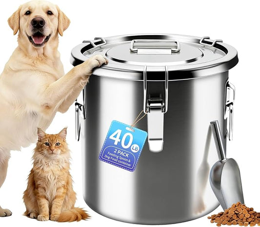 40 lb Stainless Steel Dog Food Storage Container, Airtight Metal Pet Food Storage Bin with Lid and Scoop, Large Dog Food Container for Dry Food, Keep Fresh, Easy to Clean